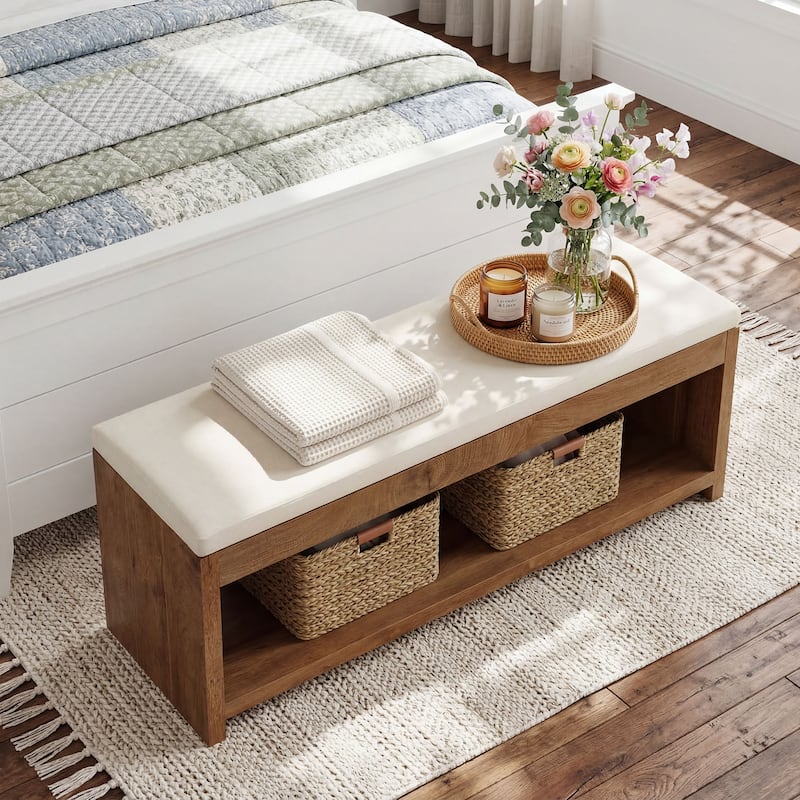 Shoe Bench With Cushion And Storage Shoe Rack For Entryway Living Room