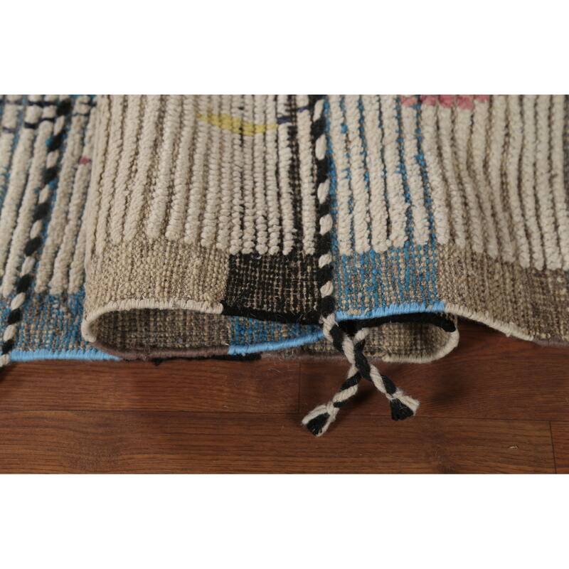 Striped Geometric Moroccan Area Rug Hand-Knotted Wool Carpet - 5'9"x 10'0"
