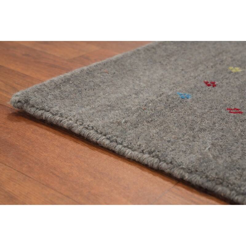 Hand Knotted Oriental 100% Wool Carpet Tribal Animal Pictorial Greys & Charcoal Gabbeh Area Rug - 12' 6'' X 9' 4''