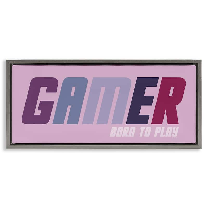 Stupell Gamer Born To Play Framed Floater Canvas Wall Art Design By Yass Naffas Designs - 31 x 14 - Grey