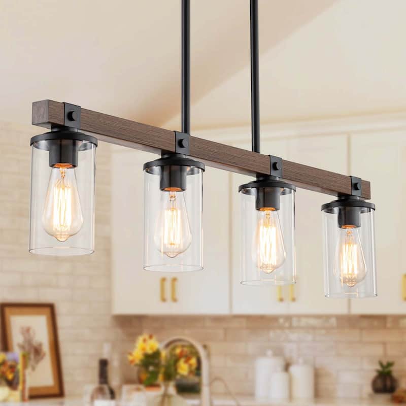 Starsky 4-Light Modern Farmhouse Cluster Chandelier Linear Kitchen Island Light with Cylindrical Glass Shade