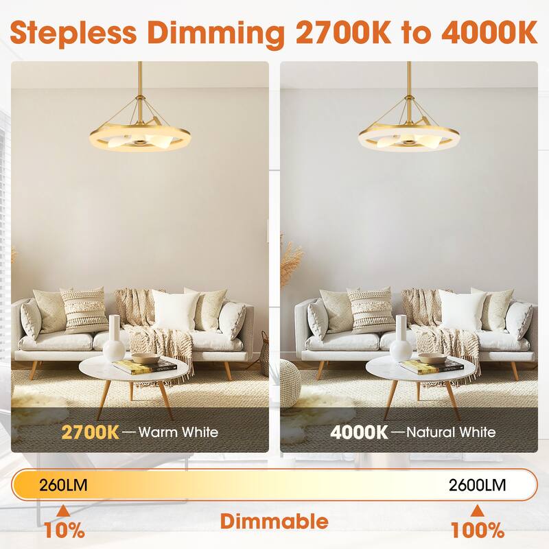 30" Modern Gold 3CCT LED Fandelier Ceiling Fan with Light and Remote