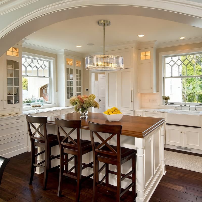 Modern Industrial 3-Light Clear Ribbed Glass Drum Pendant Light for Dining and Living Room