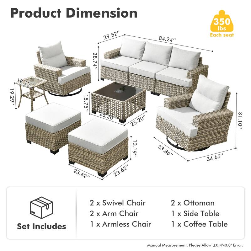 XIZZI 9-piece Outdoor Patio Wicker Furniture Swivel Chair Set