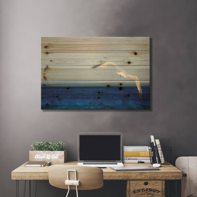 Blue Lake I Print On Wood by Elizabeth Urquhart - Multi-Color