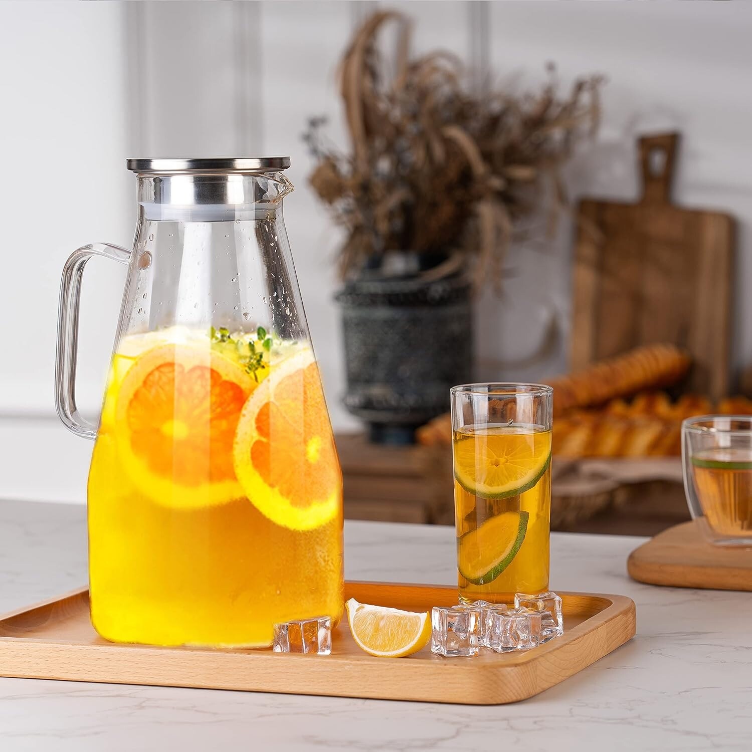 3 Quart Glass Pitcher with Lid,96 oz Borosilicate Boiling Glassware