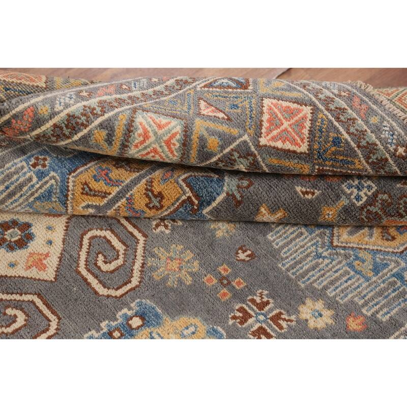 Traditional Kazak Oriental Area Rug Hand-Knotted Grey Wool Carpet - 4'1" x 6'2"