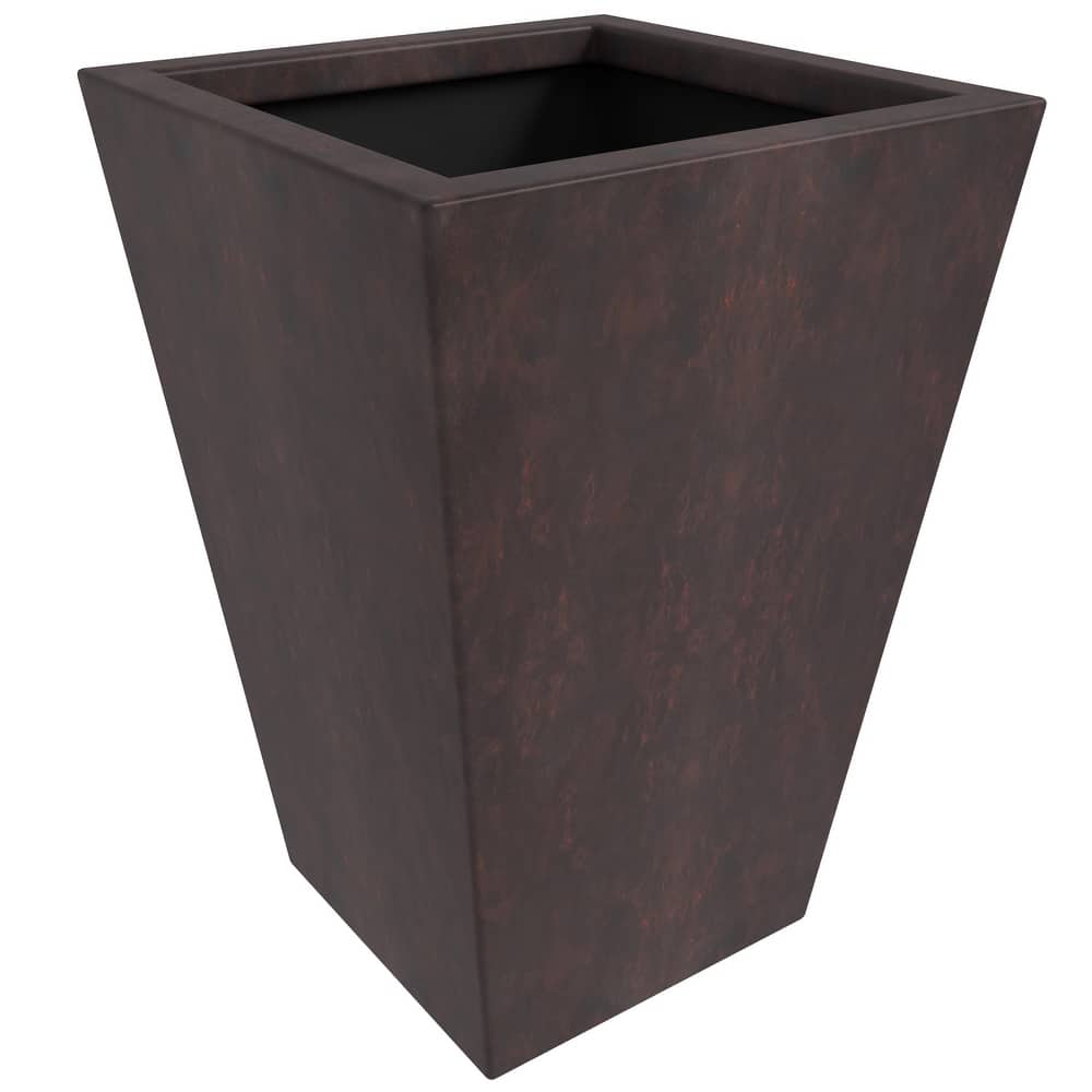 Serene Modern Square Tapered Fiberstone MGO Planter with Drainage Holes, Cover & Weather-Resistant Indoor Outdoor Plant Pot