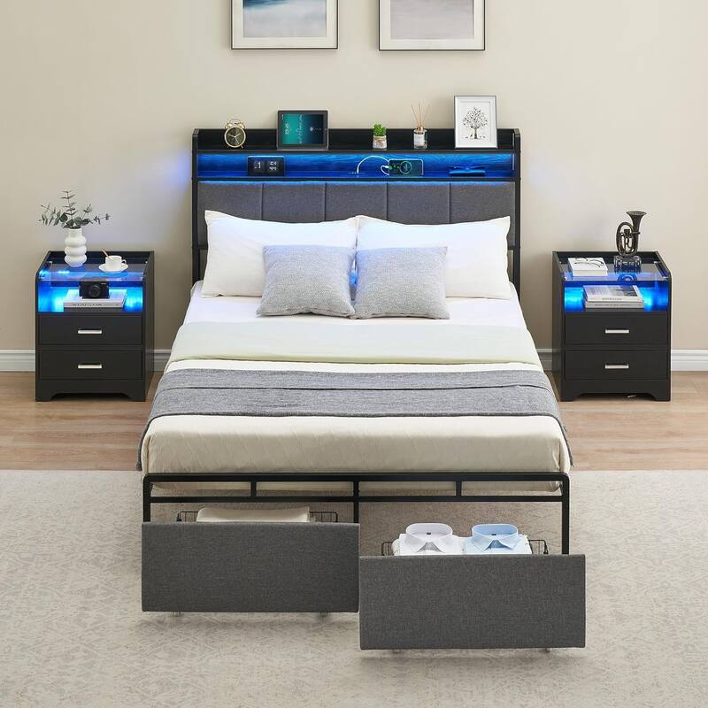Bed Frame with Headboard and Storage Drawers