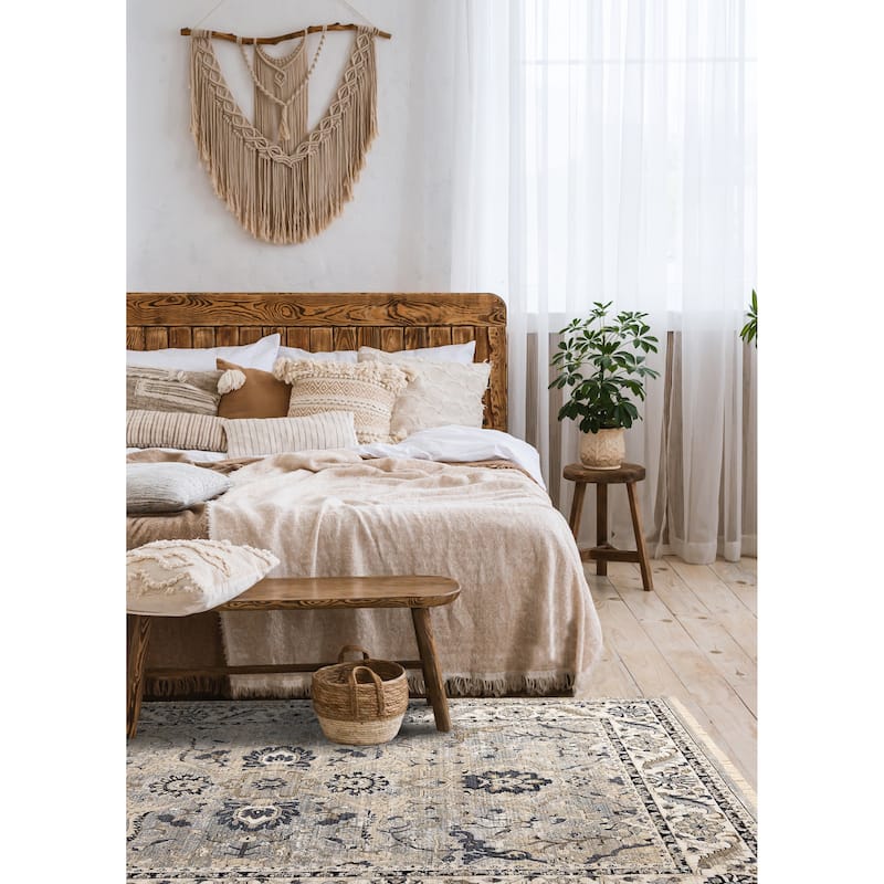 Santiago Classic Floral Cream Blue Area Rug