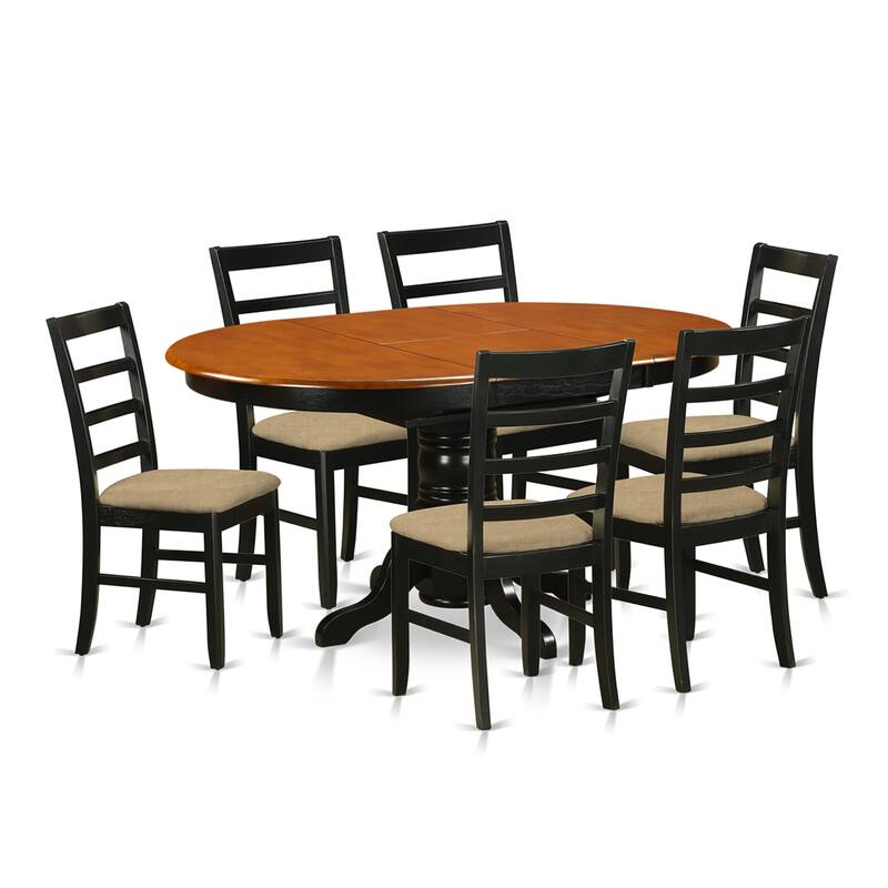 East West Furniture 7 Piece Dining Table Set Consist of an Oval Dining Table and 6 Kitchen Chairs, Black & Cherry(Seat Options)
