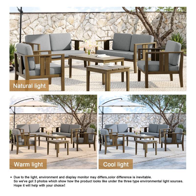 Teak Wood 6-Piece Outdoor Conversation Set with Table