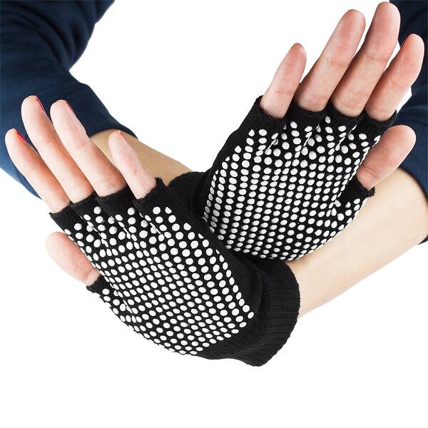 Black Fingerless Yoga Gloves with Slip-Free Beads - Bed Bath