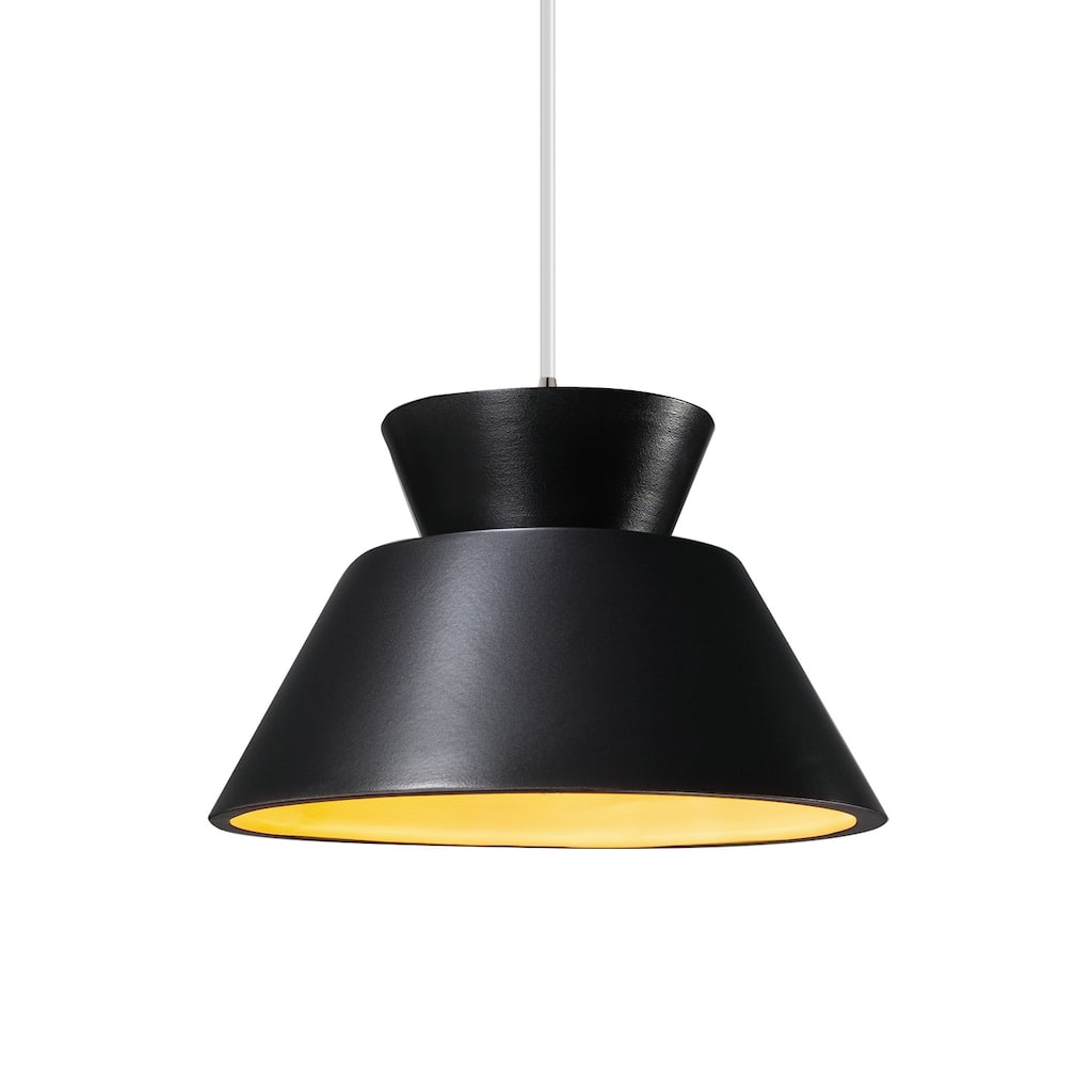 Carbon Loft Chizukeki Trapezoid 1-light Brushed Nickel Pendant with Matte Black and Champagne Gold Shade, White Cord