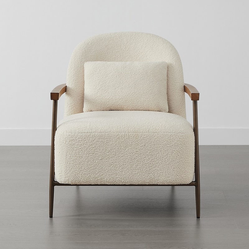 Spruce & Spring Anthony Modern Upholstered Faux Sherpa Chair with Wood Arms&Metal Legs