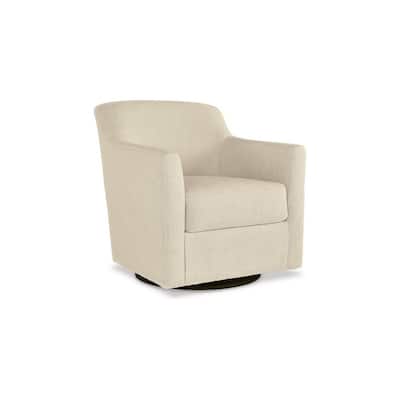Leena 35 Inch Swivel Accent Chair, Soft Beige Linen Polyester, Reversible