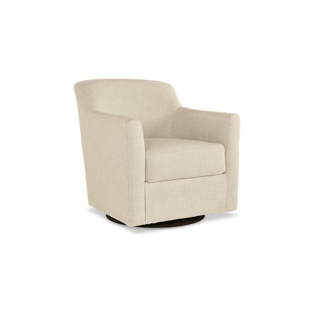 Leena 35 Inch Swivel Accent Chair, Soft Beige Linen Polyester, Reversible