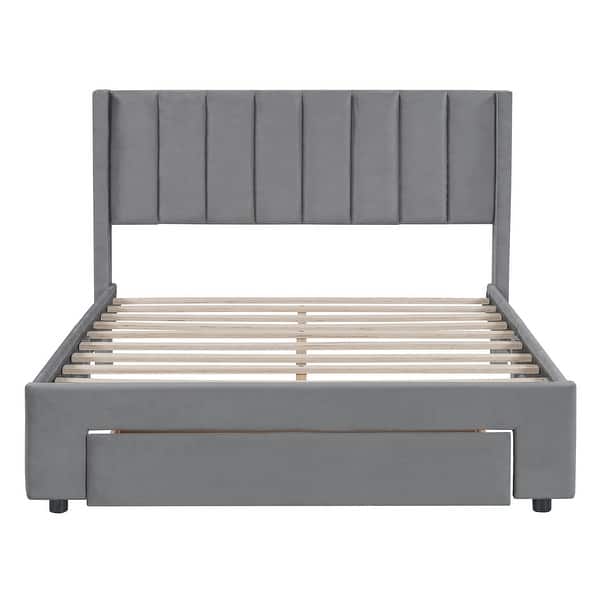 slide 2 of 52, Beige Full Velvet Upholstered Bed with Large Storage Drawer - Stylish & Spacious