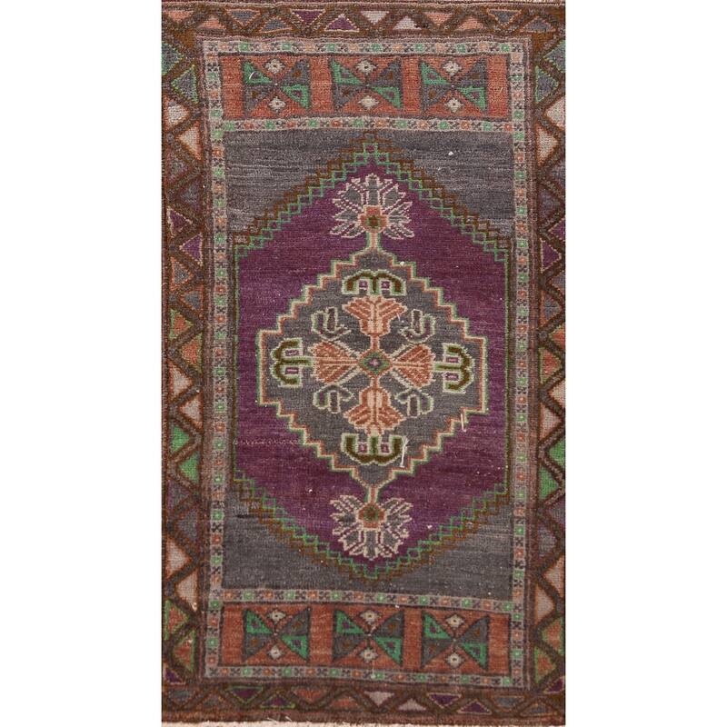 Hand Knotted Oriental 100% Wool Carpet Transitional Medallion Purples Anatolian Area Rug - 2' 10'' X 1' 6''