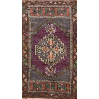 Hand Knotted Oriental 100% Wool Carpet Transitional Medallion Purples Anatolian Area Rug - 2' 10'' X 1' 6''