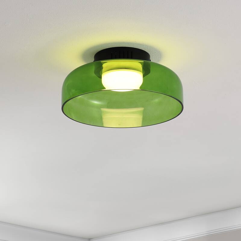 Kalmar Modern Minimalist Iron/Glass Dimmable Integrated LED Flush Mount - Green/Black