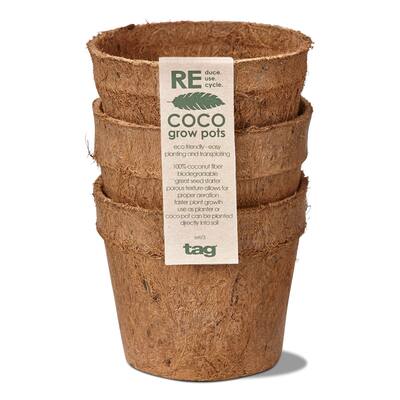 Eco Coco Seed Start Pots Set of 3 - Natural Planters for Garden, 3.2" H x 4" L x 4" W, Easy Clean, Summer Gardening