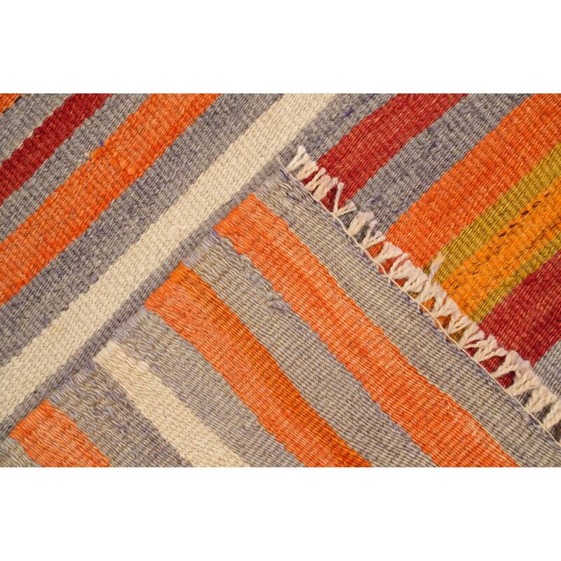 Hand Woven Oriental 100% Wool Carpet Southwestern Geometric Oranges & Rust Kilim Runner Rug - 9' 5'' X 4' 5''