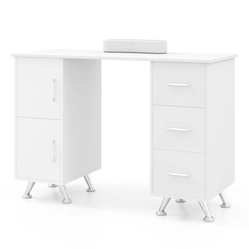 Gymax Manicure Table Nail Desk w/ Drawers Wrist Rest Metal Legs Nail