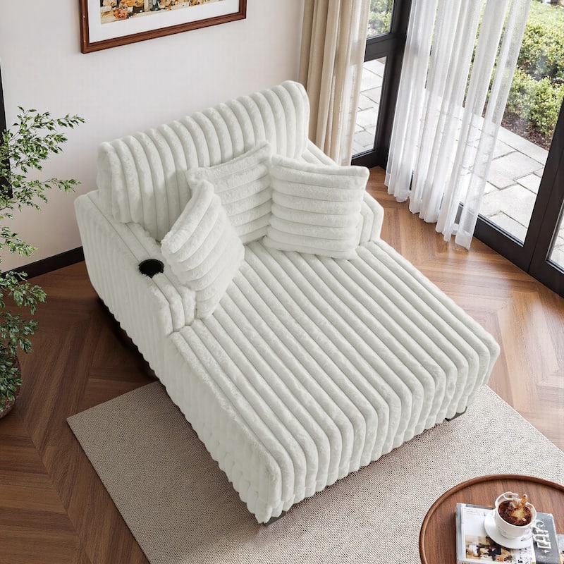 Modern Upgraded Plush Fabric Sofa Chaise Lounge with Pillows