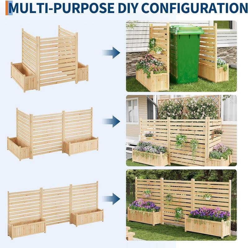 2-Pack 34x40 Inch Solid Wood Privacy Fence Panels with Planter Box - Outdoor AC Unit Cover and Decorative Garden Screen