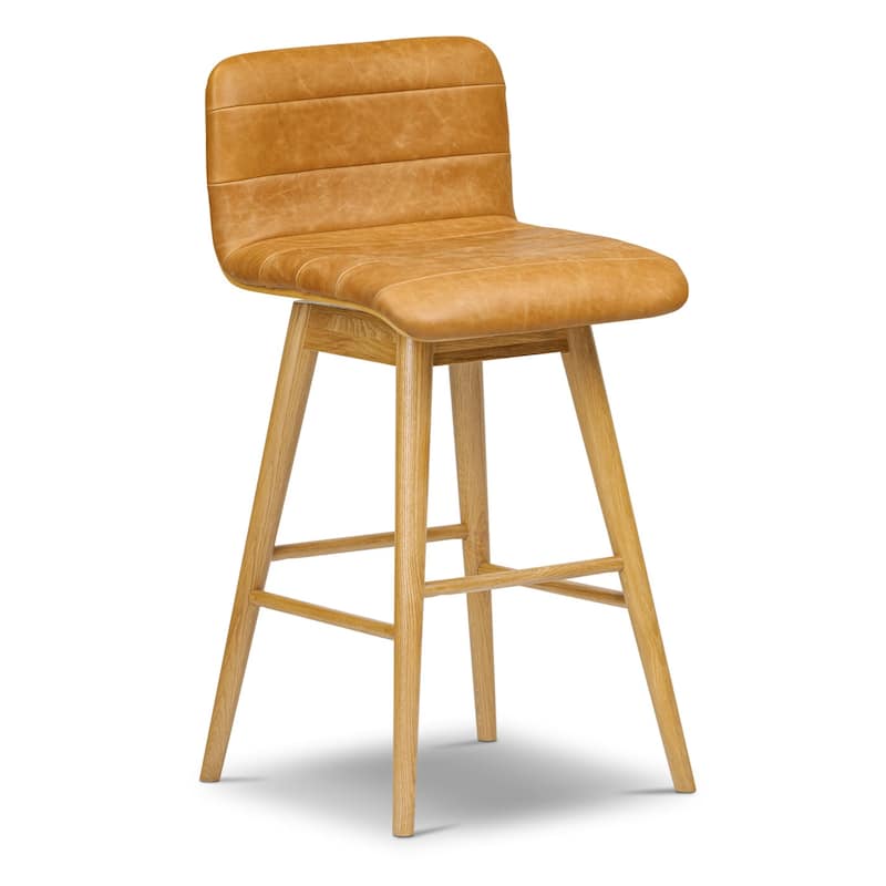 Poly & Bark Bassano Genuine Leather Swivel Counter Stool -  Caramel Tan/Oak