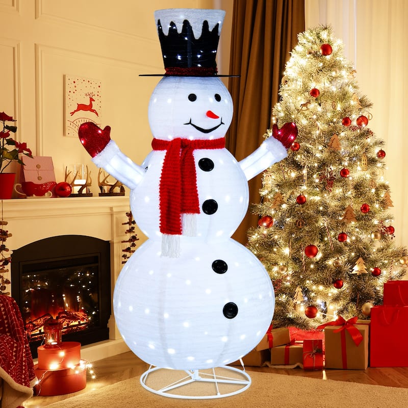 Gymax 6FT Pre-Lit Pop-Up Flannel Snowman Collapsible Christmas Decor - See Details