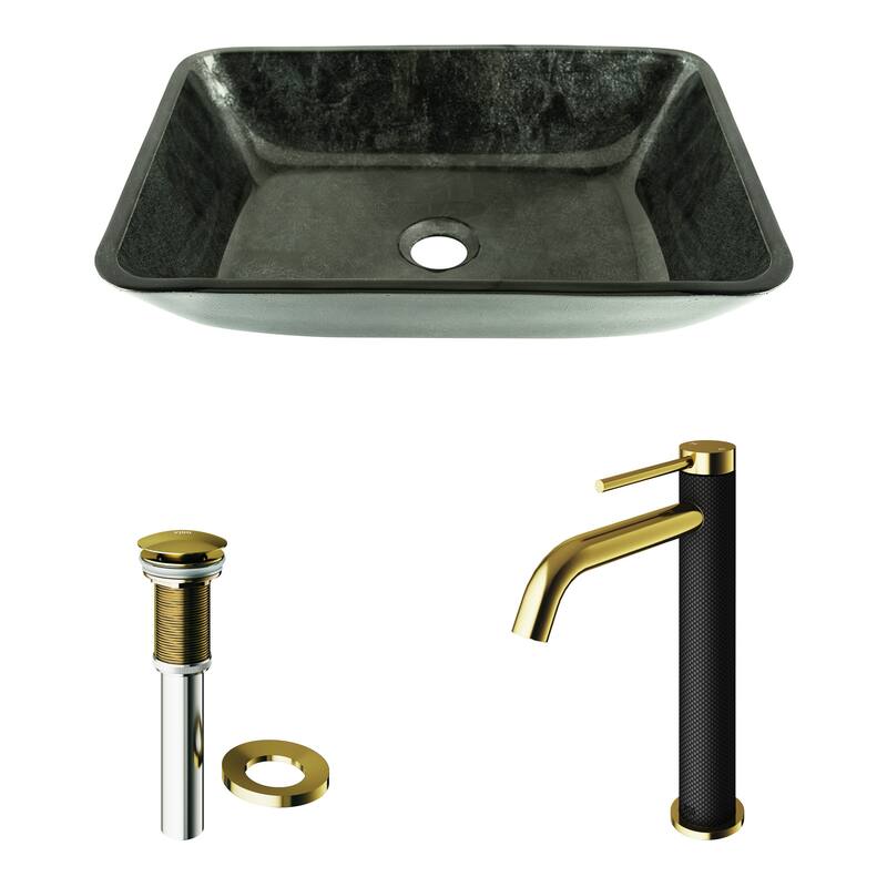 Vigo Onyx 13" Glass Vessel Bathroom Sink with 1.2 GPM Lexington