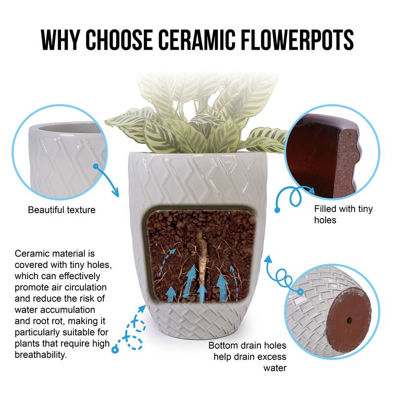 Elegant Ceramic Pot with Diamond Pattern for Indoor-Outdoor Plants