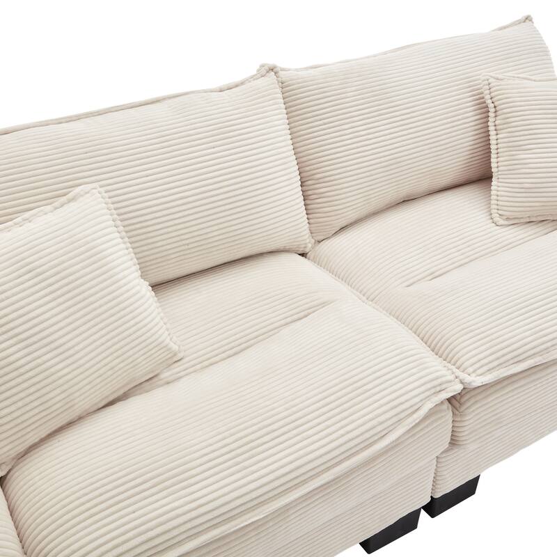 84 Inch Modern Style Sleeper Sofa, Corduroy Upholstered Sofa with Pillows,Deep Seat