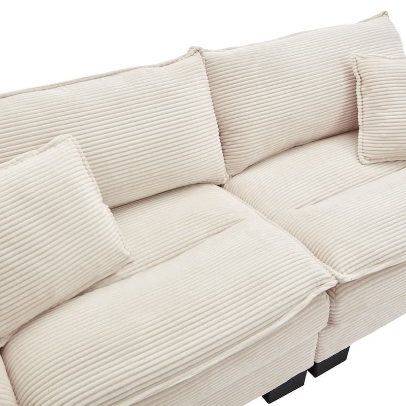 Corduroy Upholstered Loveseat Sofa, 2 Seater Sofa with Pillows, Deep Seat Sectional Sofa with Removable Cushions