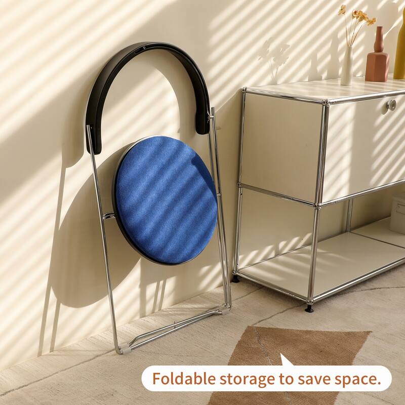 Folding Dining Chair,Chrome Frame with Wood back(Blue-1pc)