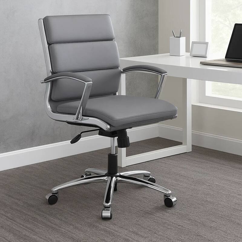 Dave Executive Swivel Chair with Metal Chrome Finish, Gray Vinyl