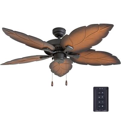 Prominence Home Falklands Tropical 52" Aged Bronze Damp Rated Ceiling Fan, Mocha Blades, 3 Speed Remote