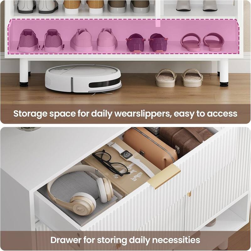 Shoe Storage Cabinet Shoe Organizer 3 Adjustable Shelves Metal Legs