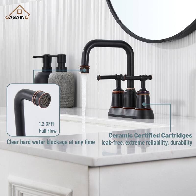 4 in. Centerset Double Handle Bathroom Faucet with Drain Kit Included