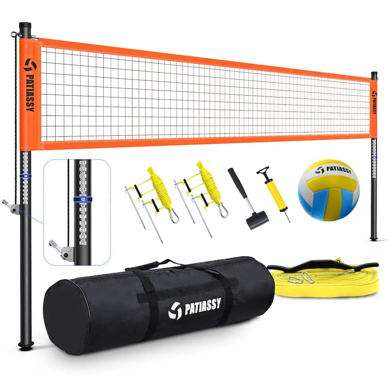 Portable Professional Outdoor Volleyball Net Set with Adjustable Height Aluminum Poles for Backyard Beach