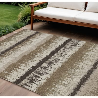HomeRoots Striped Transitional Rectangle Outdoor Rug