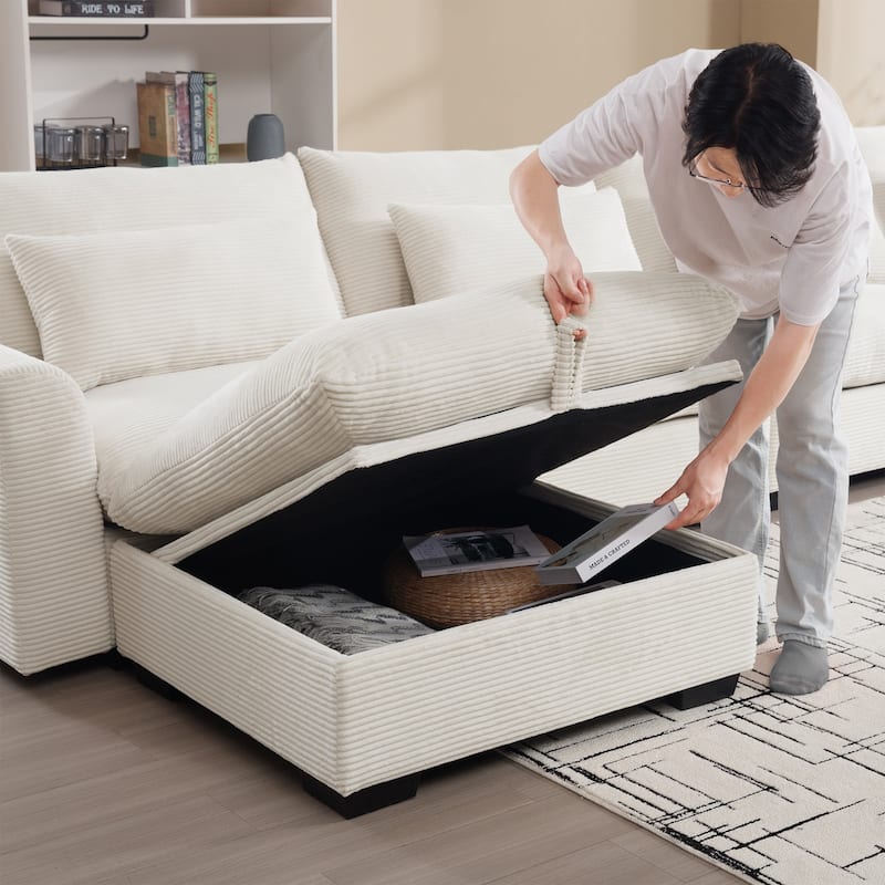 36.6"L Corduroy Fabric Storage Ottomans Footrest