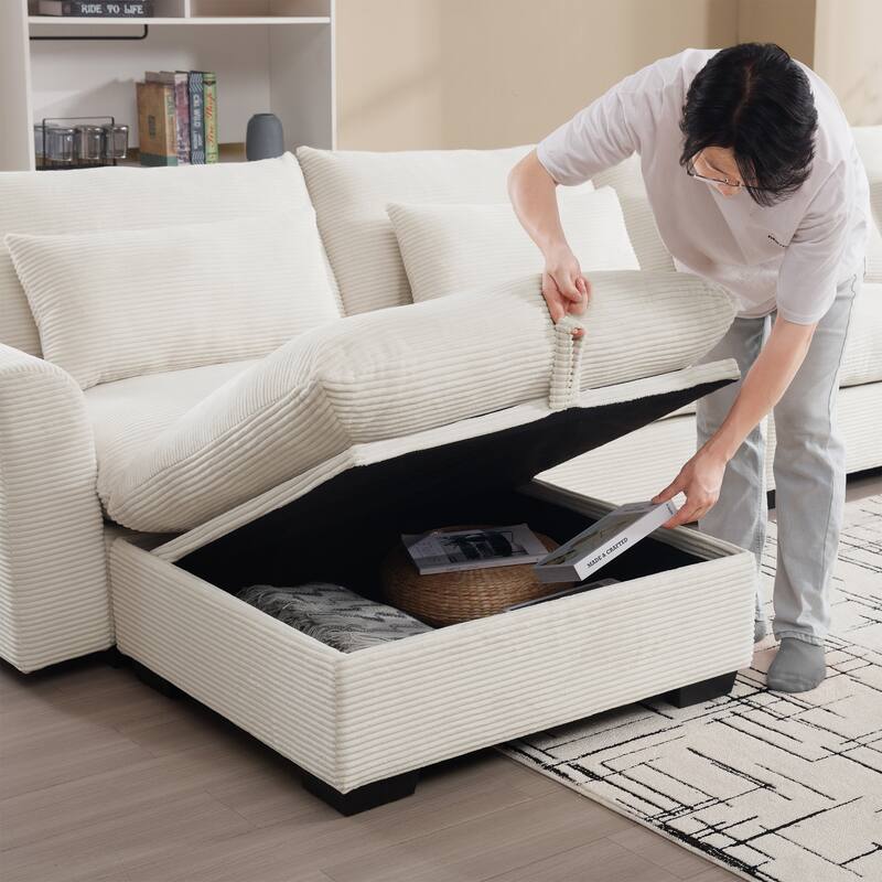 Big Deep Seat U-Shaped Corduroy Sectional Couches for Living Room