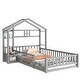 preview thumbnail 6 of 7, Gray Twin Size Pine Wood House-Style Headboard Floor Bed with Fence Guardrails without cushion