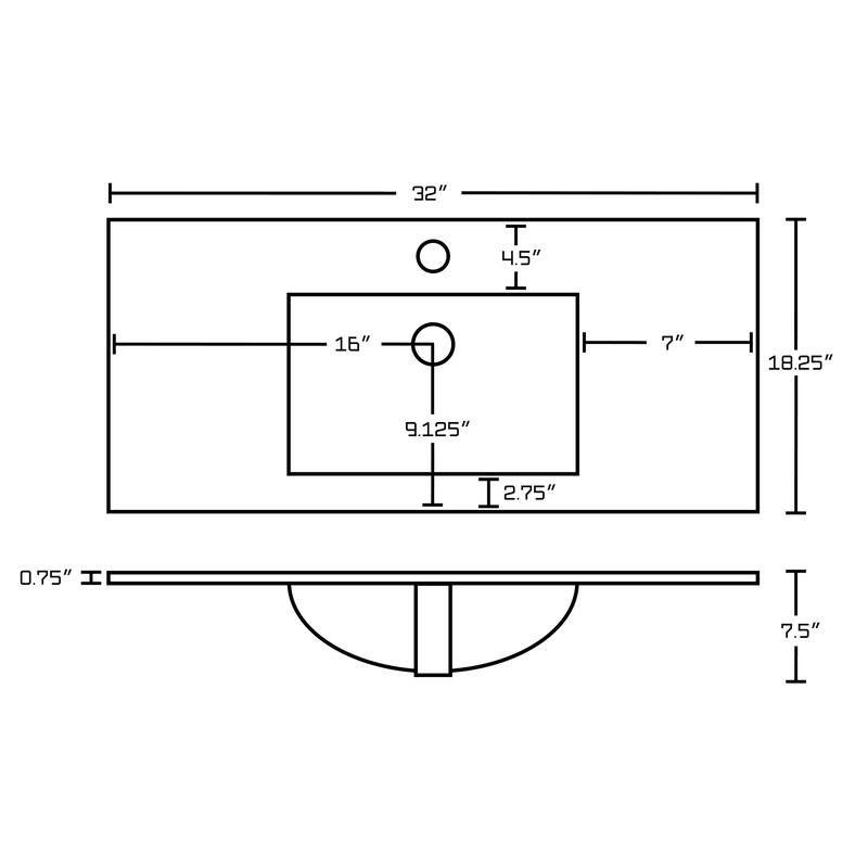 American Imaginations 32in. W 1 Hole Ceramic Top Set In White Color