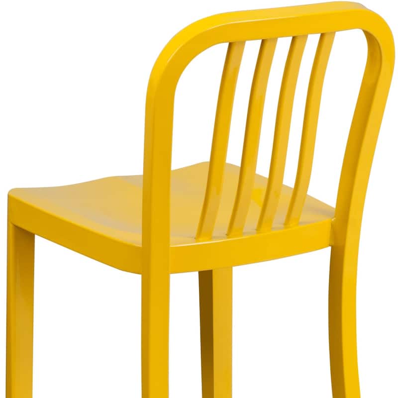 24'' High Metal Indoor-Outdoor Counter Height Stool with Vertical Slat Back