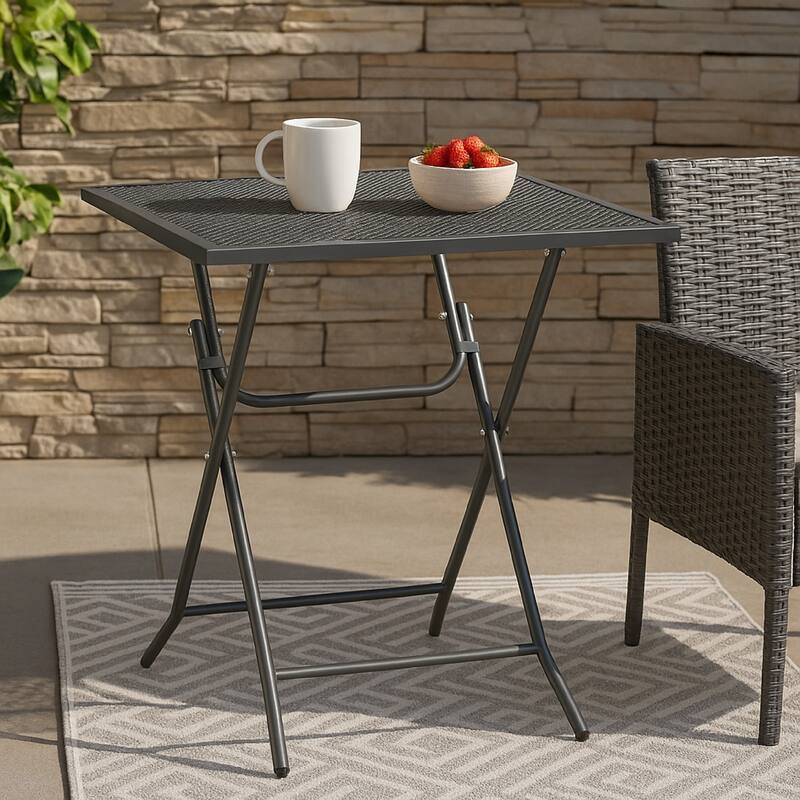 Zofi Outdoor Dining Breakfast Bistro Table, Foldable Mesh Top, Gray