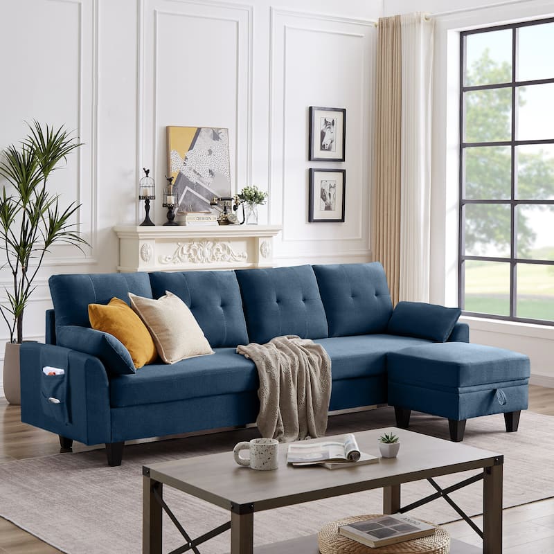 Modular Sectional Sofa Couch L Shaped With Chaise Storage Ottoman and Side Bags For Living Room